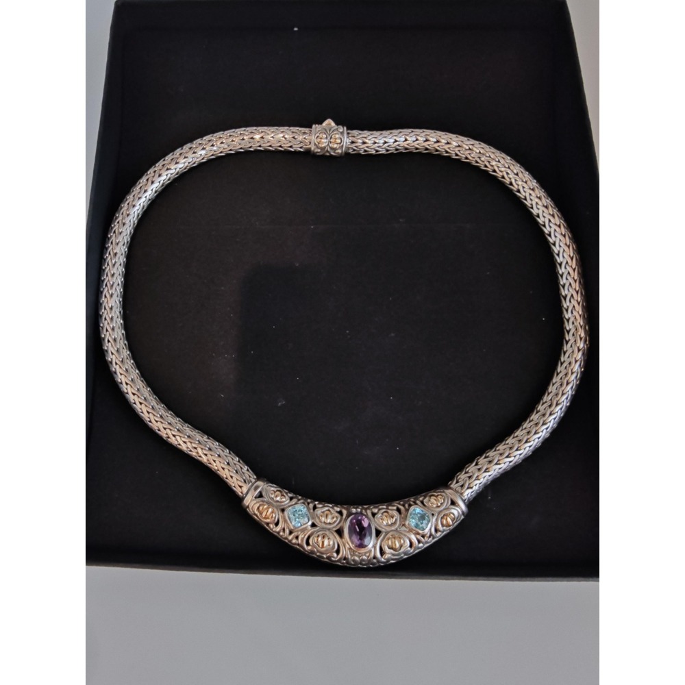 High-end Authentic Samuel Benham Silver 18k‎ gold gemstones necklace. 90 grams